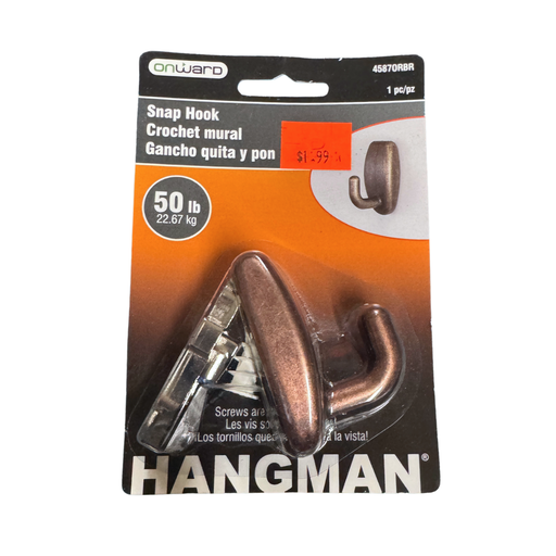 Packaged snap hook with 'HANGMAN' branding on a white background