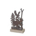Decorative metal sculpture of an eagle and deer with trees on a white background
