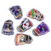Six small transparent plastic toy molds shaped like feet, each containing colorful cartoon animal illustrations, arranged on a plain white background.