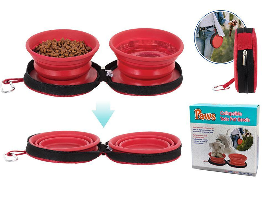 COLLAPSIBLE TWIN PET BOWLS