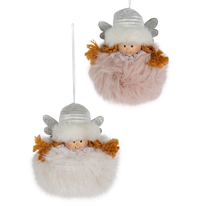 FABRIC ANGEL  W/FURRY BODY ORNAMENT