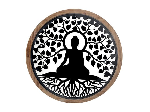 MEDITATION SILHOUETTE WOOD FRAMED METAL ART 19.78"