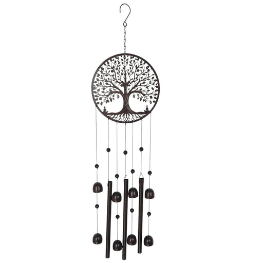 Decorative wind chime with tree of life design on a white background