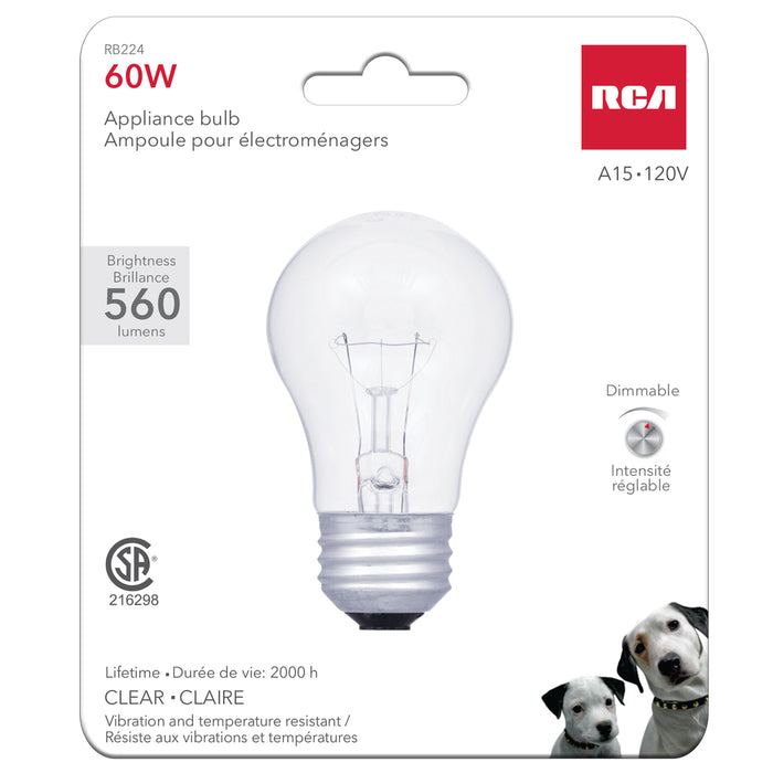 RCA appliance bulb packaging with a clear light bulb on a white background