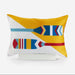 Decorative pillow with colorful geometric pattern on a white background