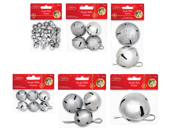 JINGLE BELLS SHINY/MATTE/GLITTER MIX  B) SILVER MEDLEY - 6 STYLES AVAILABLE -PER STYLE
