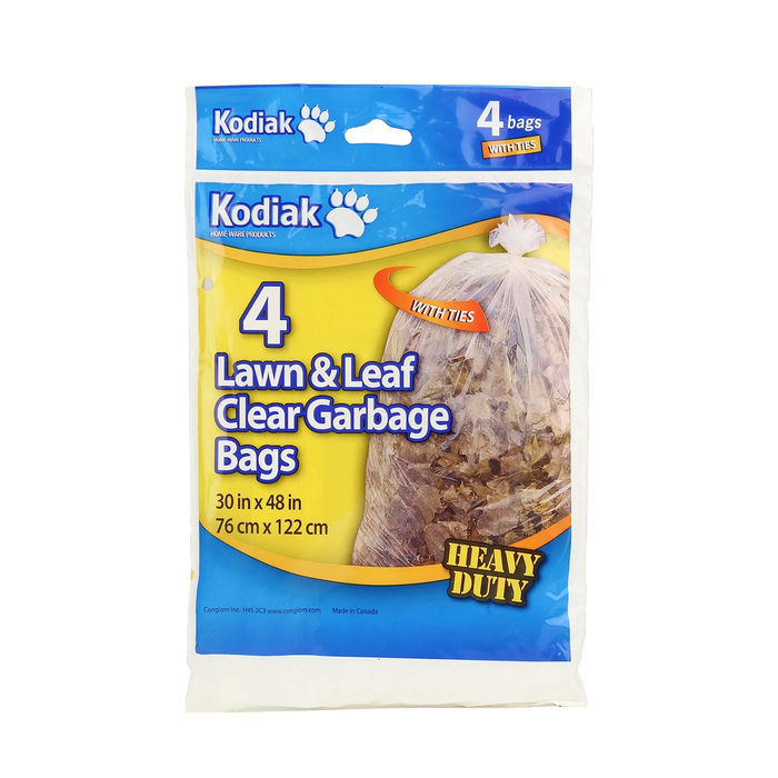 KODIAK LAWN/LEAF CLEAR GARBAGE BAGS 30'' X 48'' 4PCS