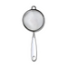 Stainless steel strainer with handle on a white background