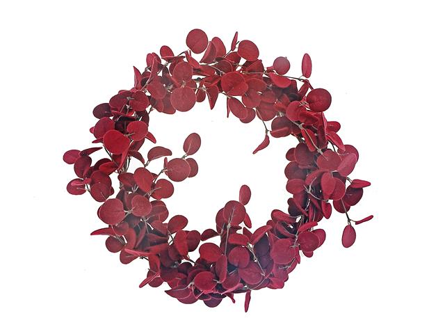BURGUNDY FELT EUCALYPTUS WREATH 19.5"