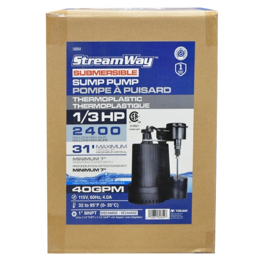 STREAMWAY SUMP PUMP THERMOPLASTIC 1/3HP