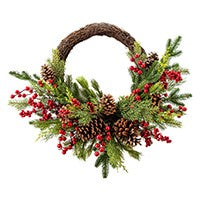 61CM PINE GRAPEVINE HALF WREATH WITH BERRIES