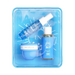 Set of skincare products with blue packaging on a white background