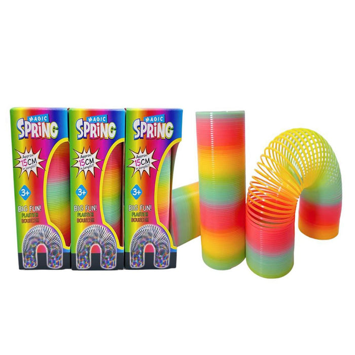 Colorful spring toy with packaging on a white background