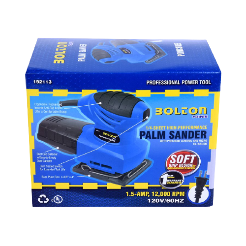 PALM SANDER WITH LOCKING DUST BAG 1.5A 120V 60HZ 13000 RPM