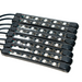 Six black LED light strips with attached black cables, arranged in a parallel stack on a white background.