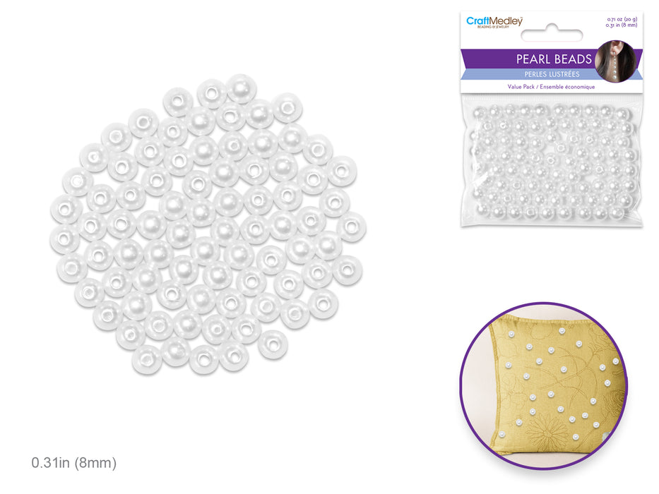 PEARL BEADS: ACRYLIC SLEEK VALUE PACK 8MM 80PC