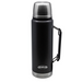 Black thermos with silver lid on a white background