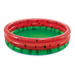 Empty Intex Melon Pool fully inflated, designed with red sides and green base to resemble a watermelon, displayed on a white background.