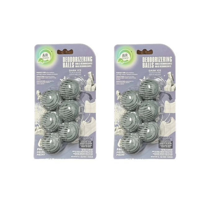 Two packages of deodorizing balls with a white background