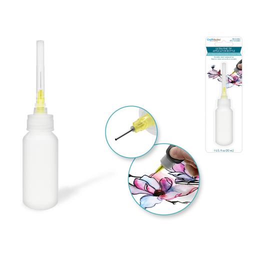 White bottle with yellow nozzle, close-up of nozzle, and packaging on a white background