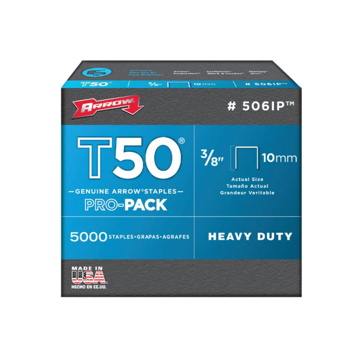Box of Arrow T50 staples with blue and black design