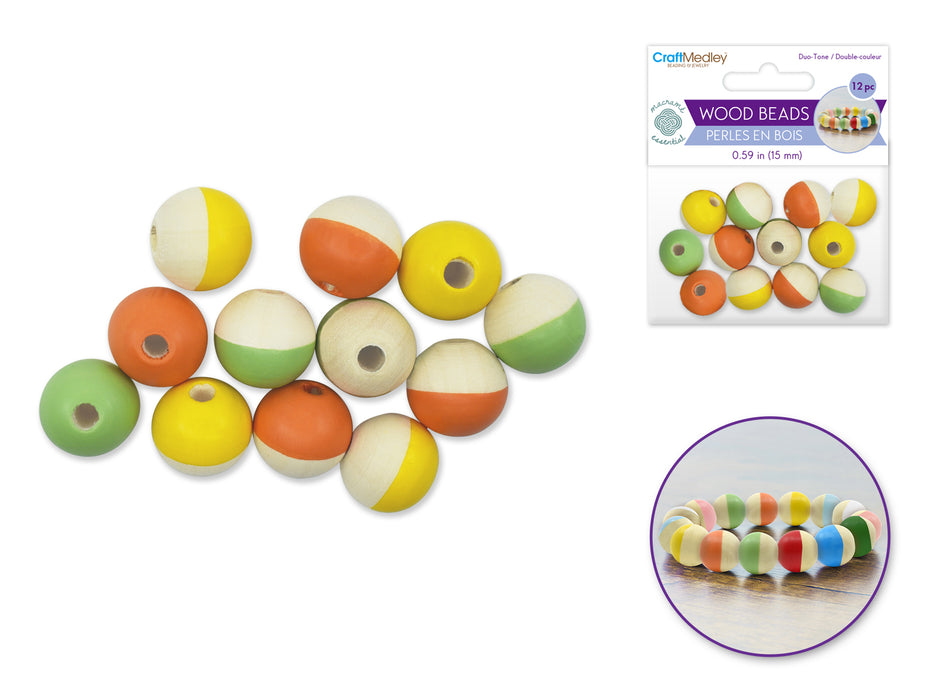 12PK 15MM DUO-TONE WOOD BEADS