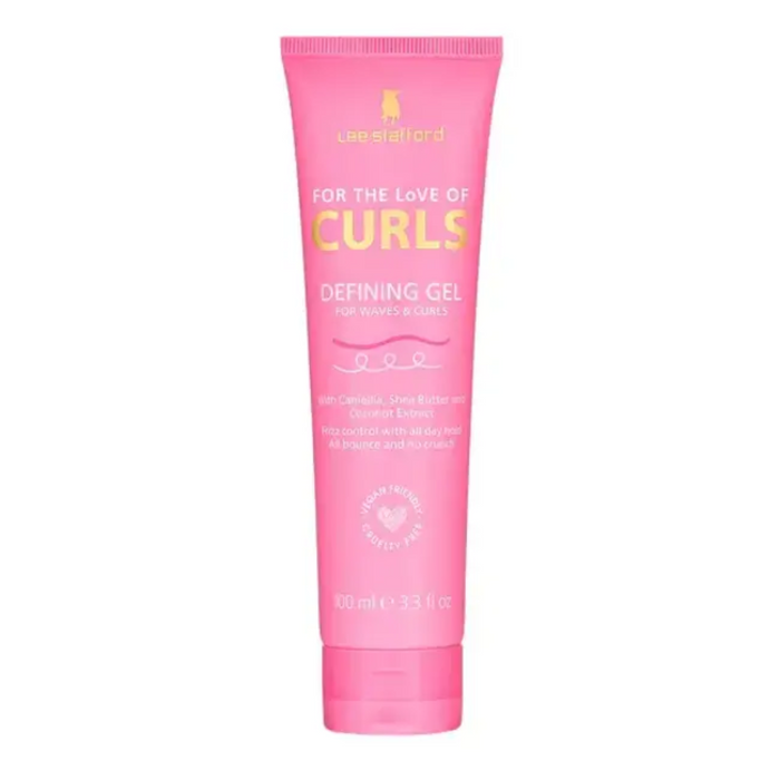 Pink tube of 'For the Love of Curls' defining gel on a white background