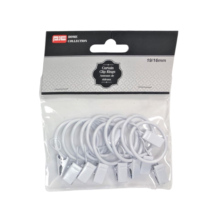CURTAIN CLIP RINGS - WHITE, 19/16MM, 10PK