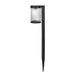 Black outdoor path light with clear glass cover on a white background