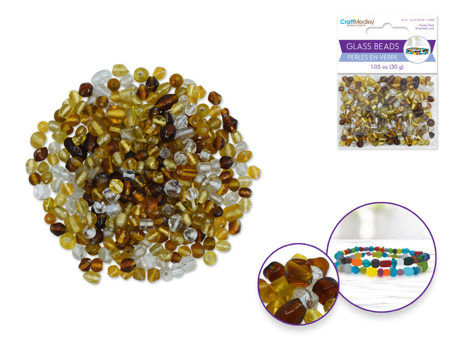 GLASS BEADS: 3MM-7MM MIX-PACK 30GMS