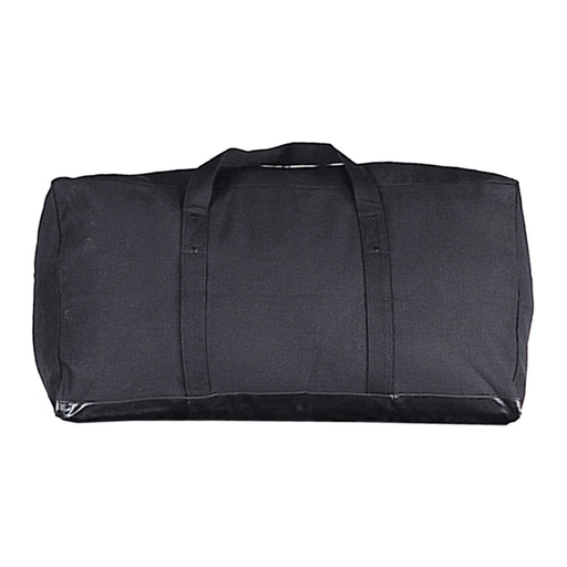 Black duffel bag on a white background