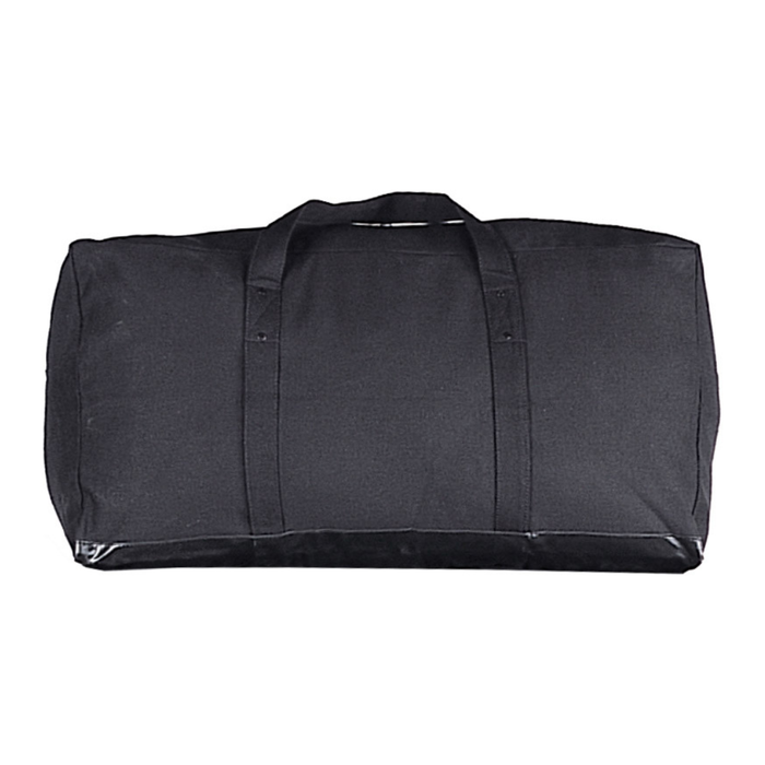 Black duffel bag on a white background