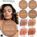 Rimmel London Natural Bronzer makeup set featuring four round bronzer pans, a close-up of a model applying powder with a brush, and four powder swatches labeled Sunlight, Sun Bronze, Sun Glow, and Sun Dance.