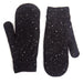 Pair of black speckled mittens on a white background