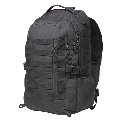 Black tactical backpack on a white background