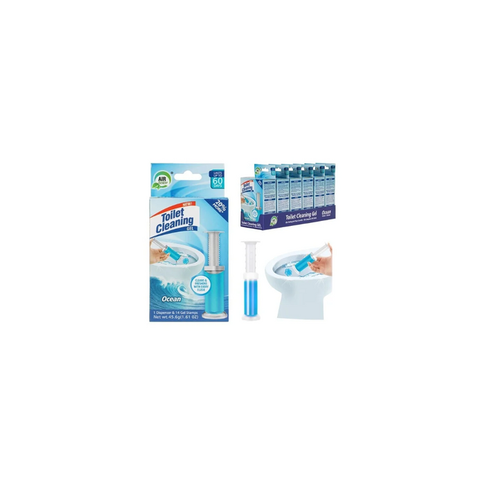 Two packages of toilet cleaning products with a toilet illustration on a white background