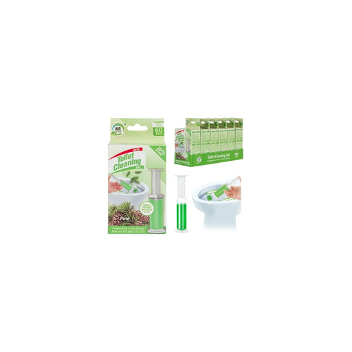 Two packages of toilet cleaning products with a brush on a white background