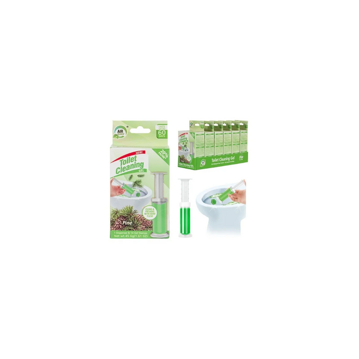 Two packages of toilet cleaning products with a brush on a white background