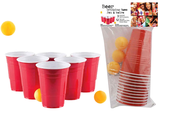 RED CUP BEER PONG GAME 12 CUPS 16 OZ EACH + 3 PONG BALLS