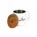 White mug with wooden lid and 'Café Culture' branding on a white background