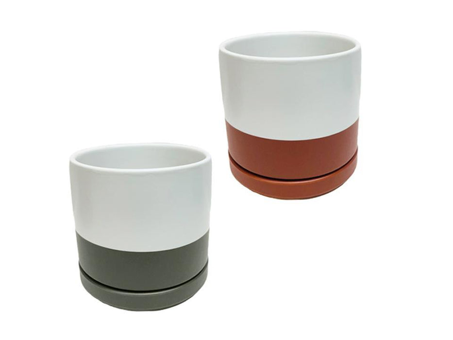 ASSORTED 5" MATTED GLAZED CERAMIC POT W/SAUCER
