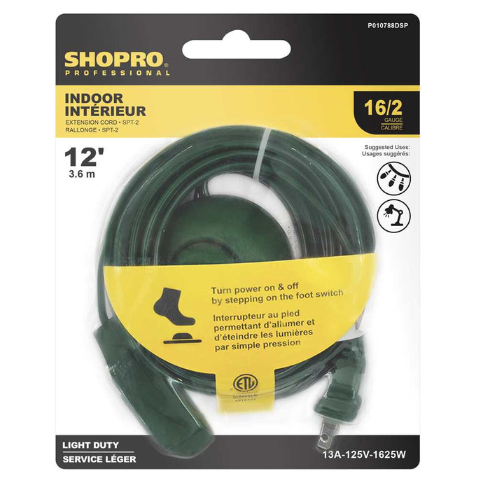 SHOPRO 16/2 3 OUTLET 12' INDOOR EXTENSION CORD FOOT SWITCH