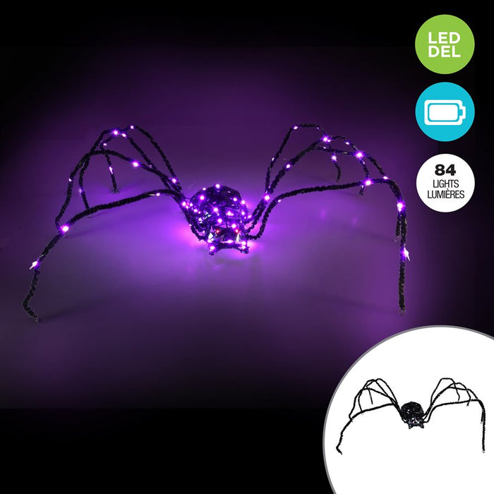 LED IRIDESCENT SPIDER WITH 84 PURPLE MICRODOT LIGHTS 80CM
