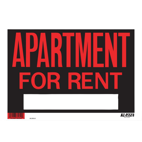 SIGN - APARTMENT FOR RENT 8X12IN
