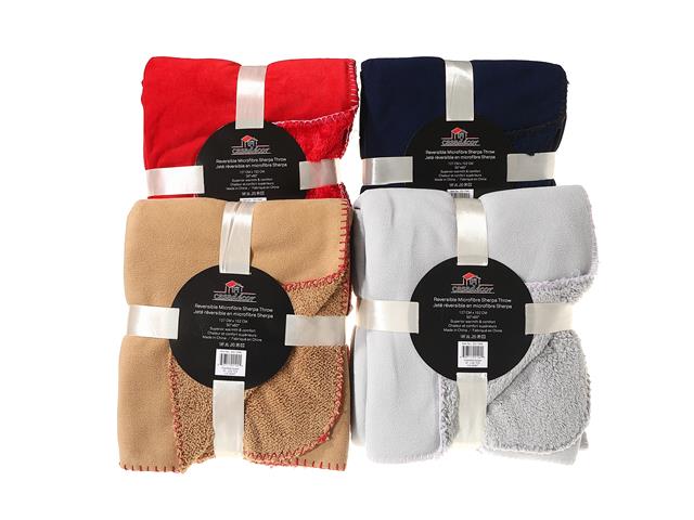 ASSORTED REVERSIBLE MICROFIBRE SHERPA THROW 50 X 60