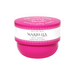 Pink jar of Marbella body cream on a white background