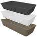 Three stackable rectangular narrow storage baskets in black, white, and tan – assorted colors.