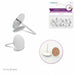 Silver-tone metal earring posts shown on a white background, with the retail packaging card in the top right and a circular inset showing the post and backing detail.