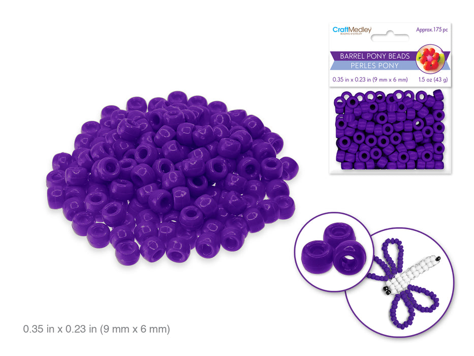 BARREL PONY BEADS 9MMX6MM 175PC