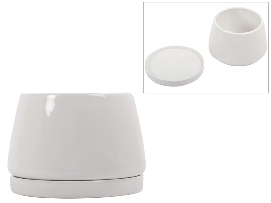 ROUNDED CERAMIC PLANTER W/SAUCER